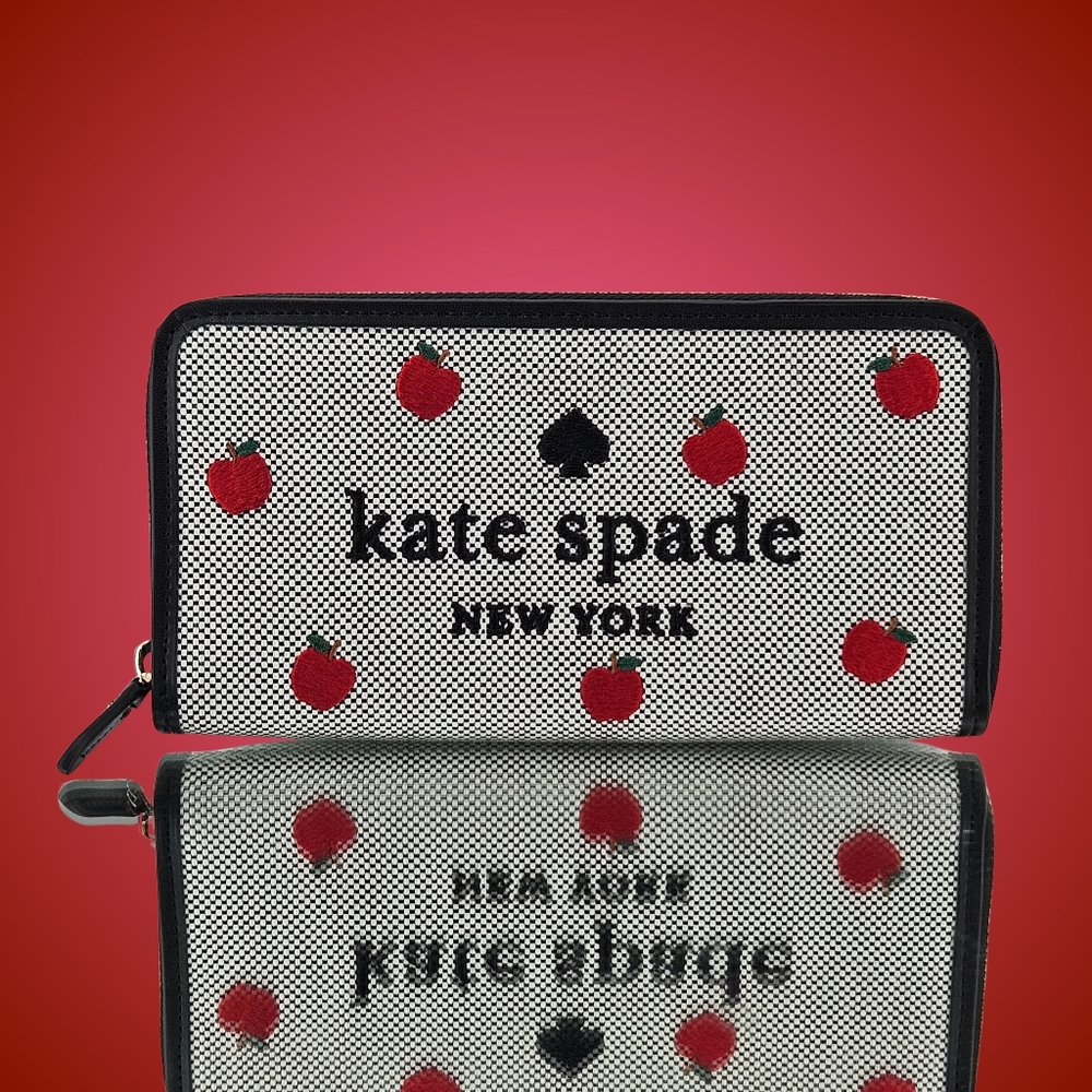 Kate Spade Wallet Black Multi Large Continental Wallet Apple Embroidered Teacher